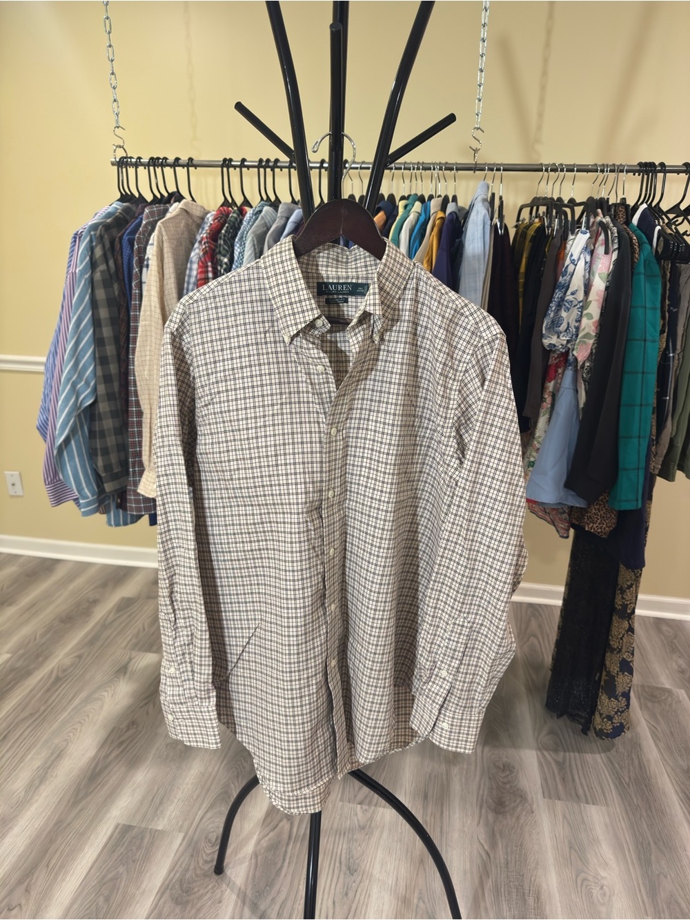 Ralph Lauren Men's Beige Plaid Button-Down Shirt